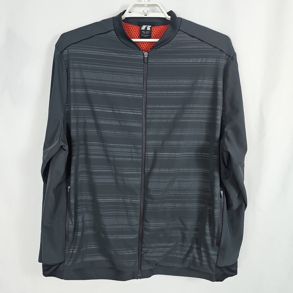 Russell Athletic Jacket Geometric Print Black Full Zip Mens Sz 3XL, Soft Shell